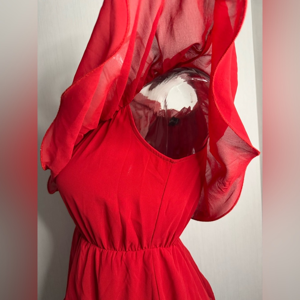 Pretty Little Thing Red Ruffle Dress. Size 4. No flaws noted. So cute! - Picture 4 of 7